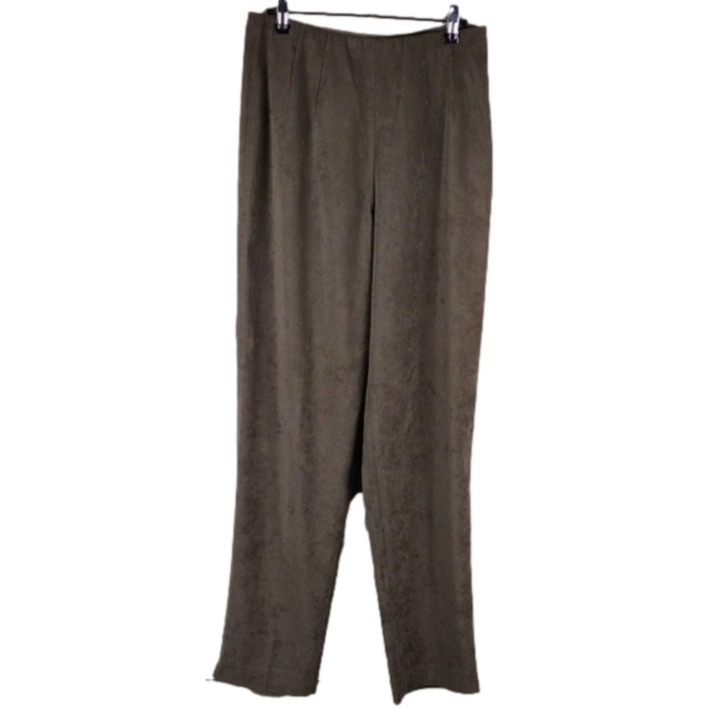 Sigrid Olsen Taupe Faux Suede High Rise Elastic Waist Side Zip Straight Leg Pant